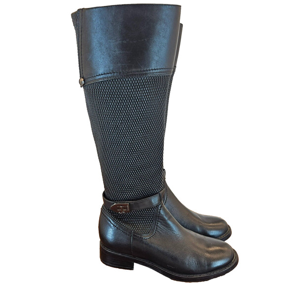 Blondo Enya Riding Boots Women 6.5M Knee High Full Zip Waterproof Black Leather - Picture 1 of 13